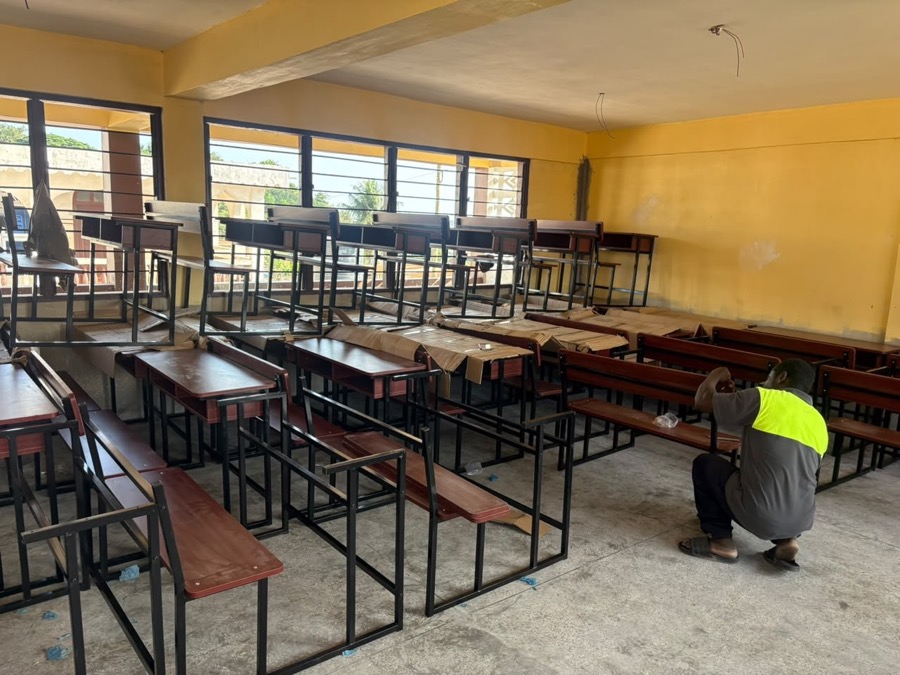 Classroom desk and bench set