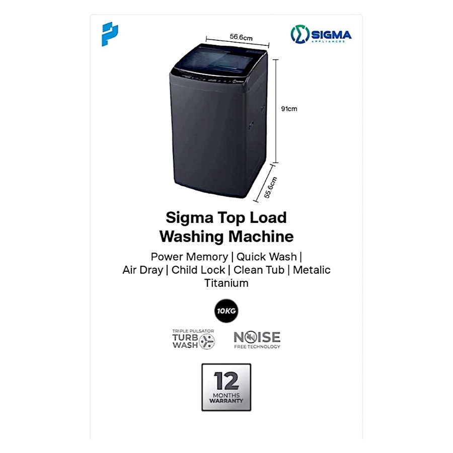 Sigma 10kg Top Load Washing Machine