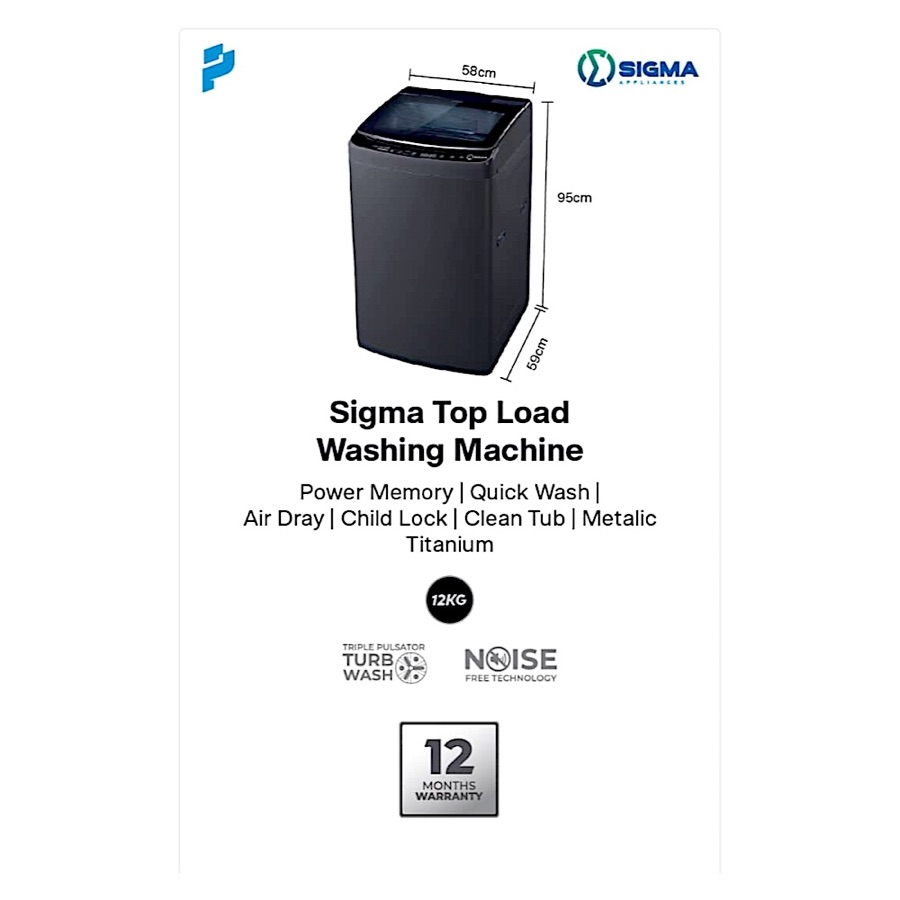 Sigma 12kg Top Load Washing Machine